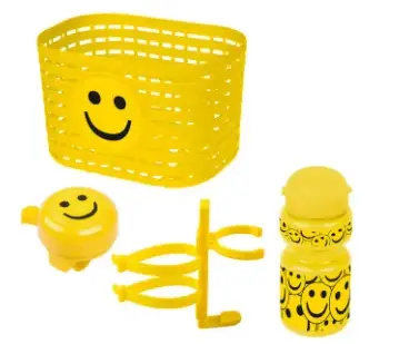 Корзина+фляга+звонок VENTURA KIDS  комплект желтый "смайл"